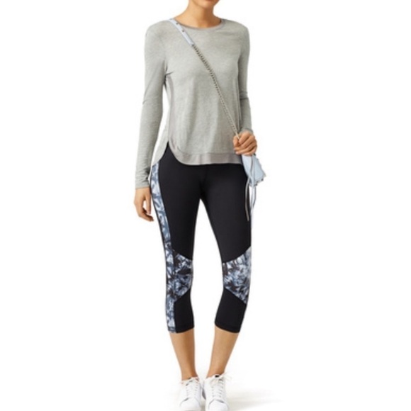 ALALA Palm Shadow Print Blocked Crop Active Workout Leggings - Picture 1 of 16